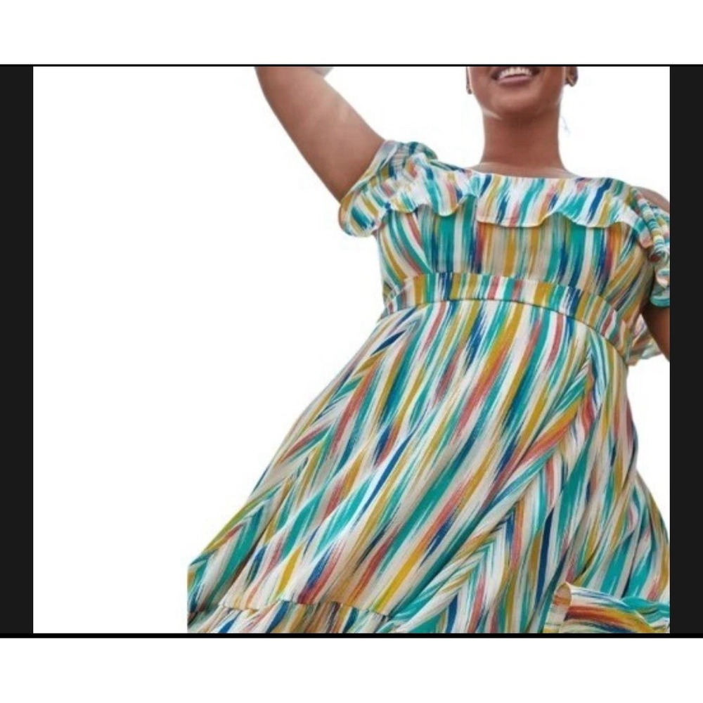 Torrid Womens Mini Gauze Cold‎ Shoulder Skater Dress Pastel Stripe Plus 1X